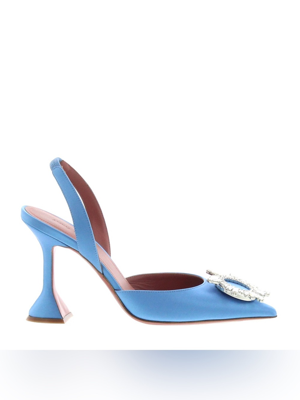 Amina Muaddi Sky Blue Slingback Pump with Crystal Brooch - Picture 3 of 10